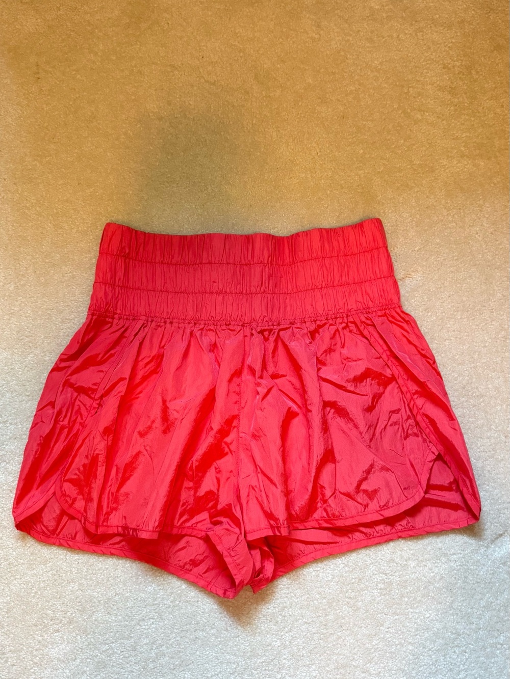 Free People Movement High-Waist Bright Red Smocked Shorts